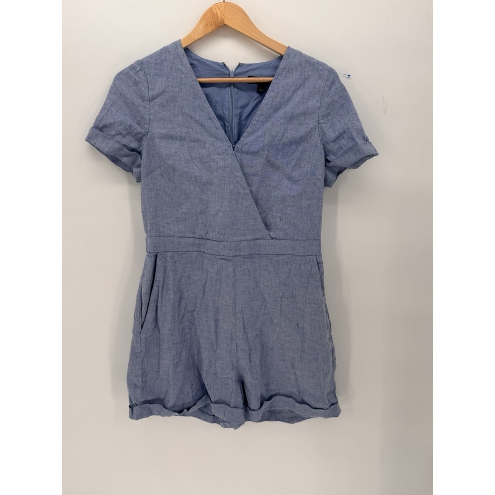 Banana‎ Republic Romper Women's 8 Blue Linen Blend Short Sleeve One-Piece Boho